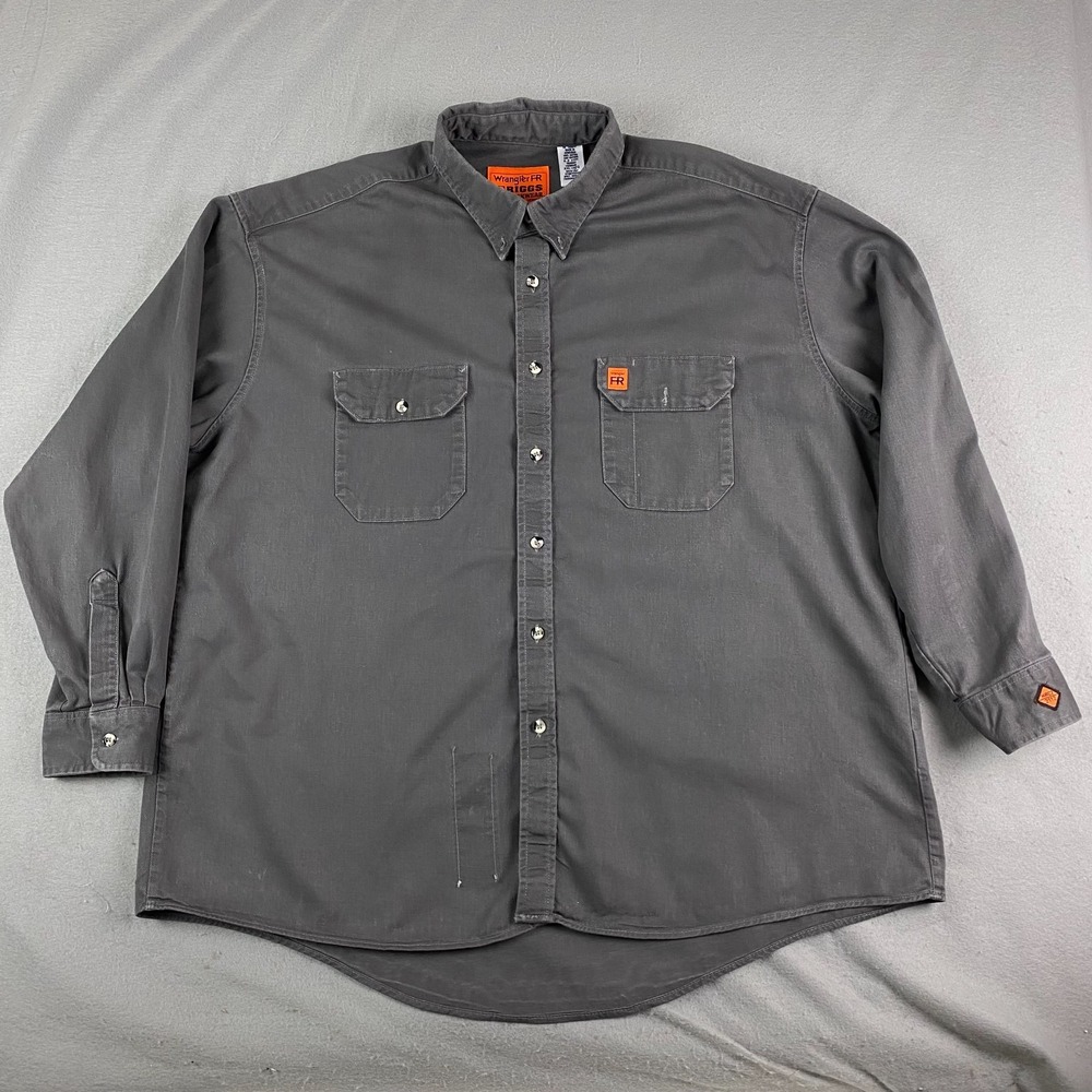 Wrangler Riggs FR Mens Shirt 2XL Gray Long Sleeve Button Up Work flame